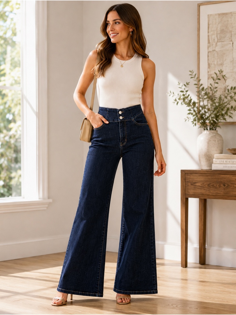 Judy Blue High Rise Wide Leg Jeans JB88579 Dark Rinse Size 29